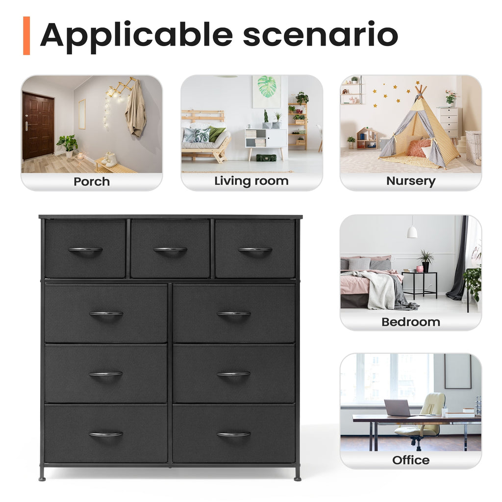 Black 9 Drawer Fabric Dresser Storage Tower V27378