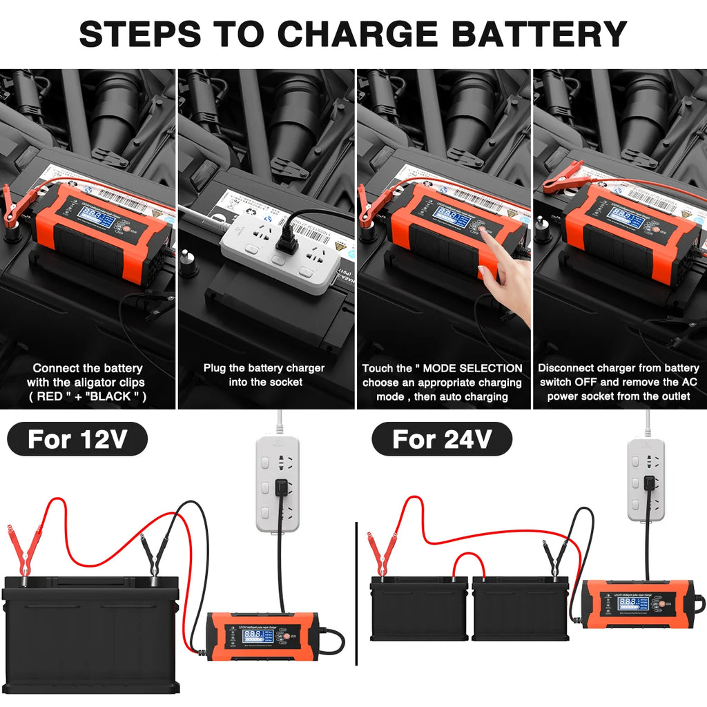10-Amp 12V 24V Automatic Smart Battery Charger X487486