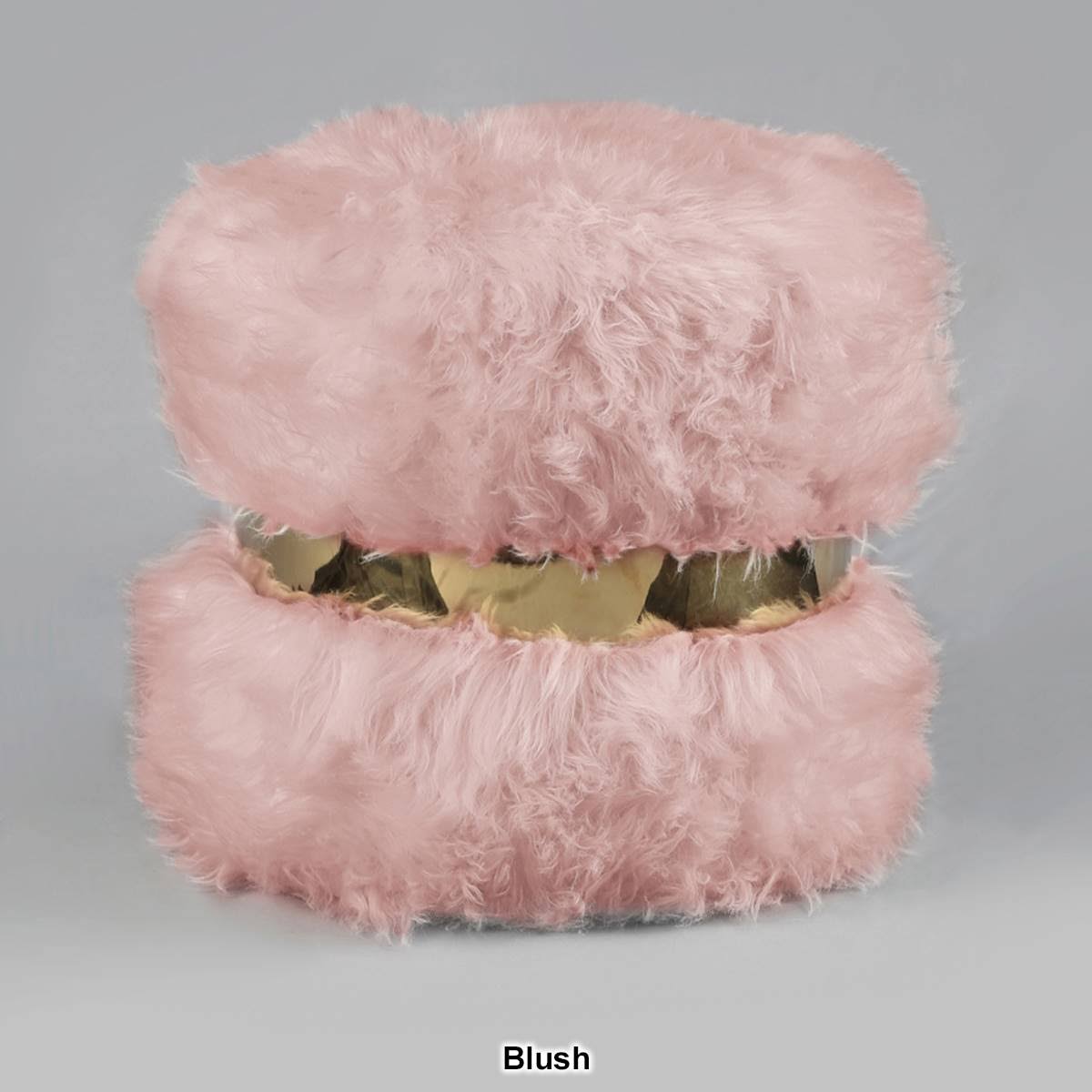 Blush/Gold Faux Fur Round Ottoman Z4094
