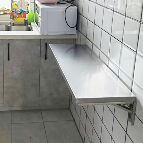 Stainless Steel Wall Mounted Folding Table with Metal Brackets, 120x40cm T694345