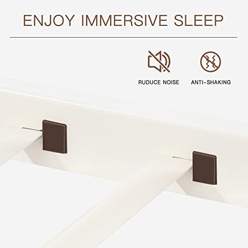 Metal Loft Bed Twin Size with Guardrail and Ladder Cream White V7093