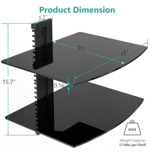 Black 2 Shelf Tempered Glass Floating Shelves I72214