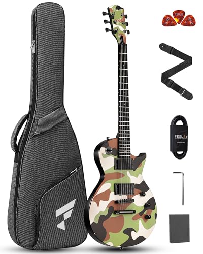39" Solid Body Electric Guitar with Humbucker Pickups, Poplar Body, Mahogany Neck, 22 Frets, 6 String, Gig Bag, Matte, Camouflage X43135