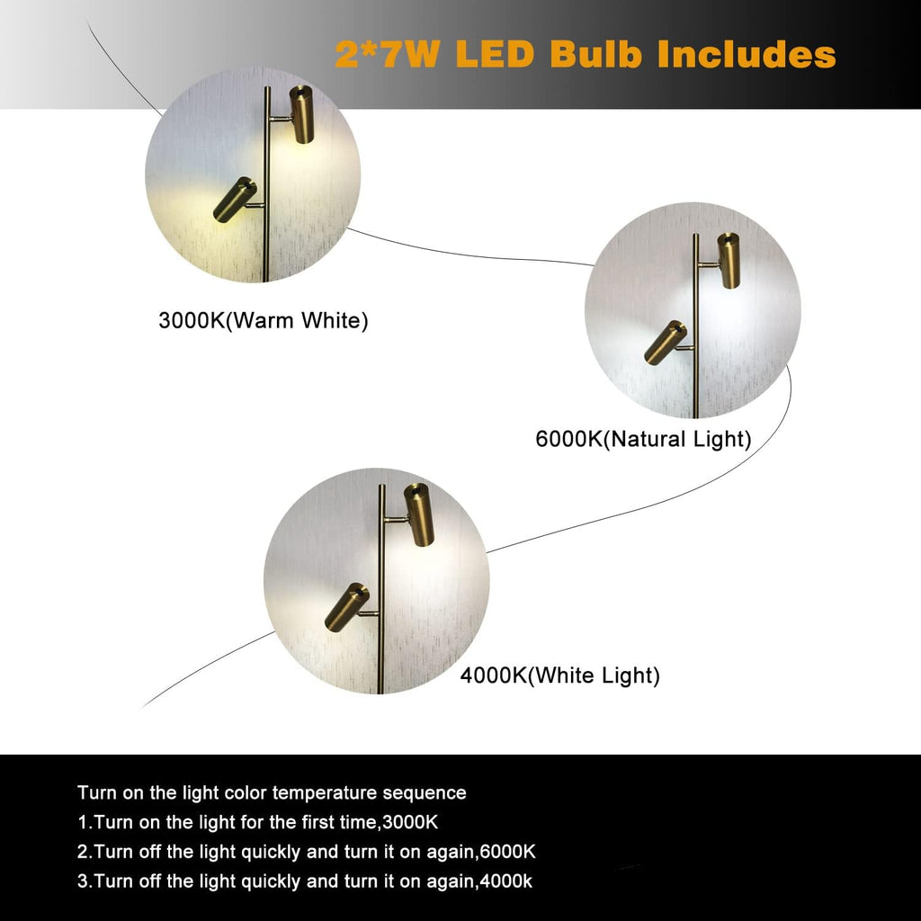 Double Head Floor Lamp with Foot Switch, Brass/Gold Finish E343971