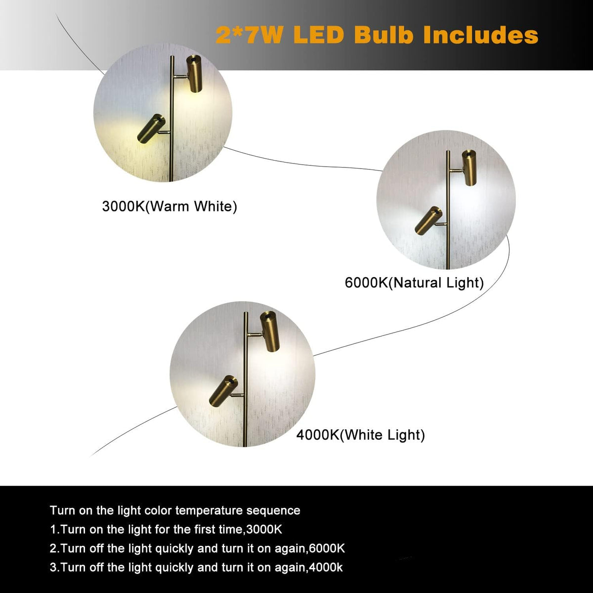 Double Head Floor Lamp with Foot Switch, Brass/Gold Finish E343971
