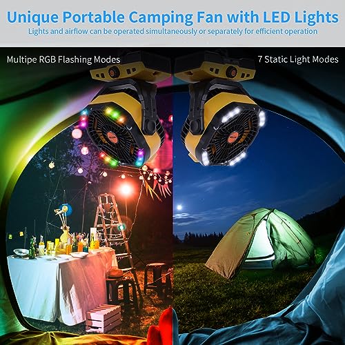 20000mAh Oscillating Portable Rechargeable Camping Fan with Light Hook F751