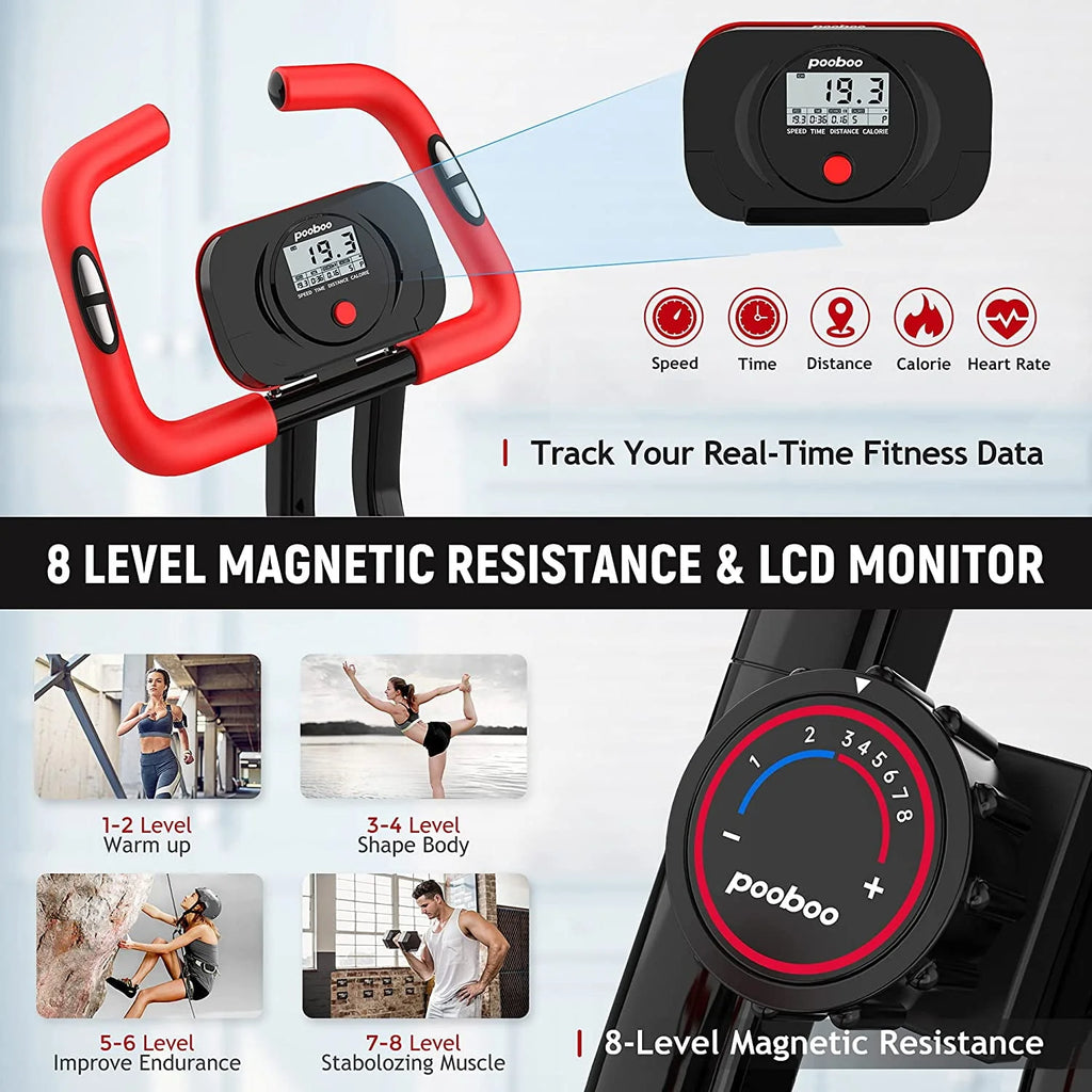 Foldable Magnetic Exercise Bike with Arm Resistance Bands U8748