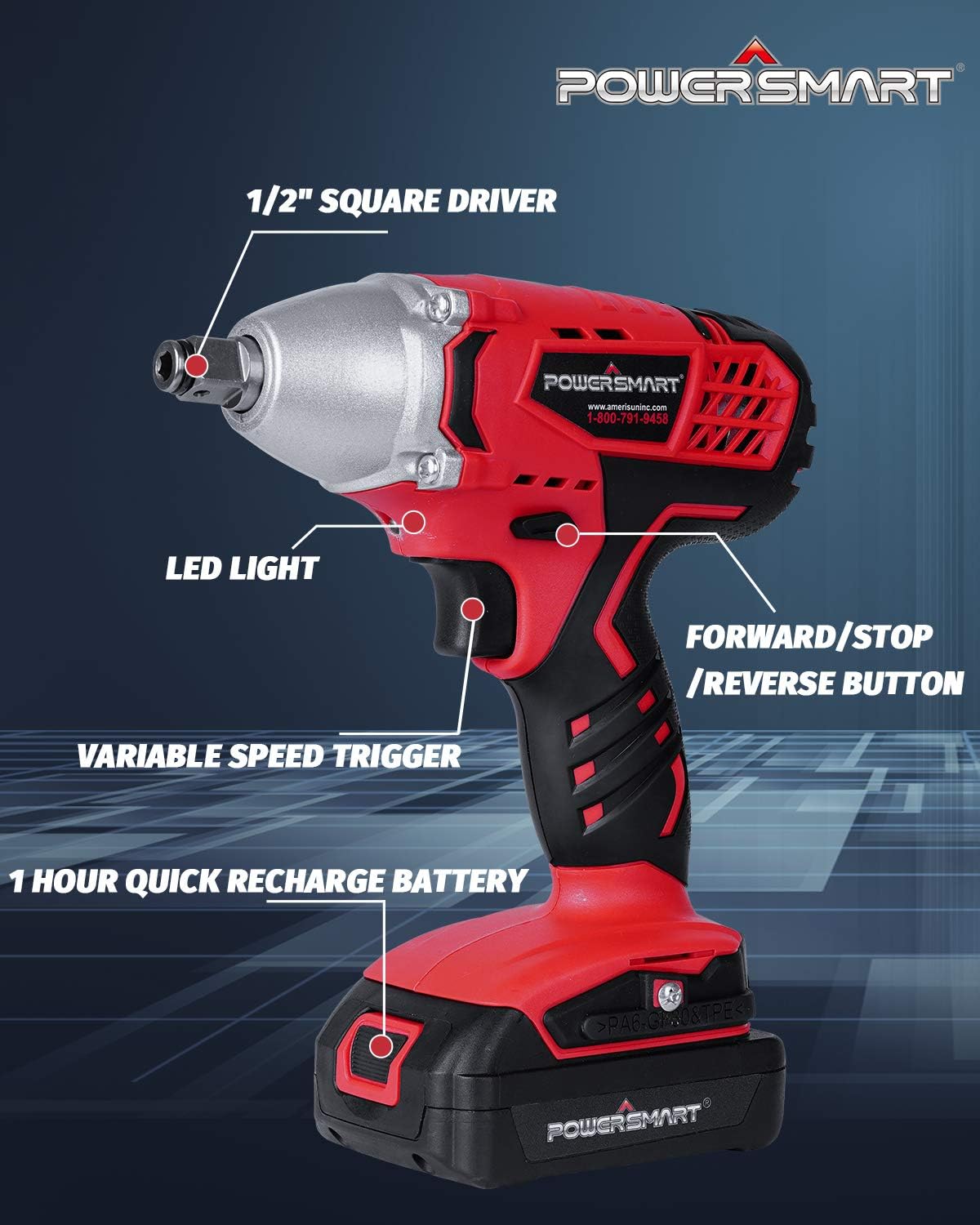 Cordless Impact Wrench 3-in-1, 20V Battery and Fast Charger, Pack of 2 Z187652