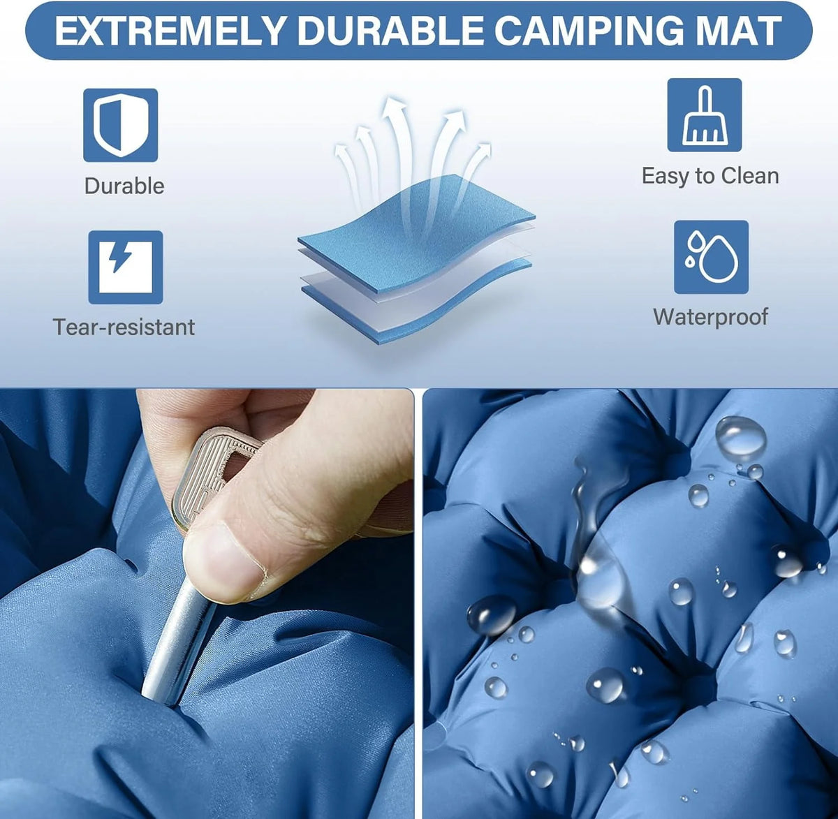 Double Camping Sleeping Pad 4 Extra-Thick 2 Person with Pillow Inflatable Mat O364770
