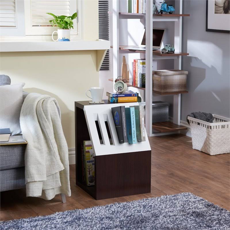 Slatted End Table in Walnut and White N481