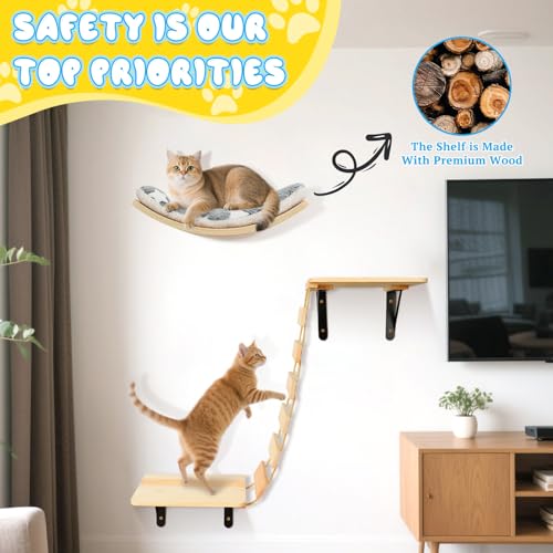 Set of 4 Cat Wall Shelves and Bridge Ladder I529246