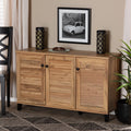 Oak Brown Wood 3-Door Shoe Storage Cabinet F578325