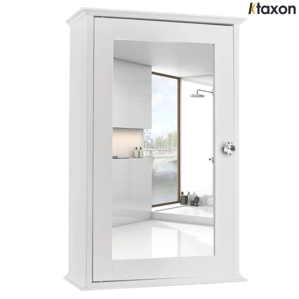 Wall Mount Mirrored Medicine Cabinet with Single Door and Adjustable Shelves White H971611