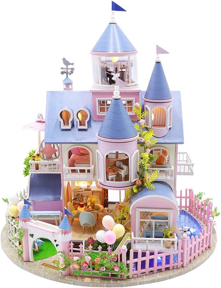 1:24 Scale Wooden Miniature Dollhouse Kit with Furniture L363