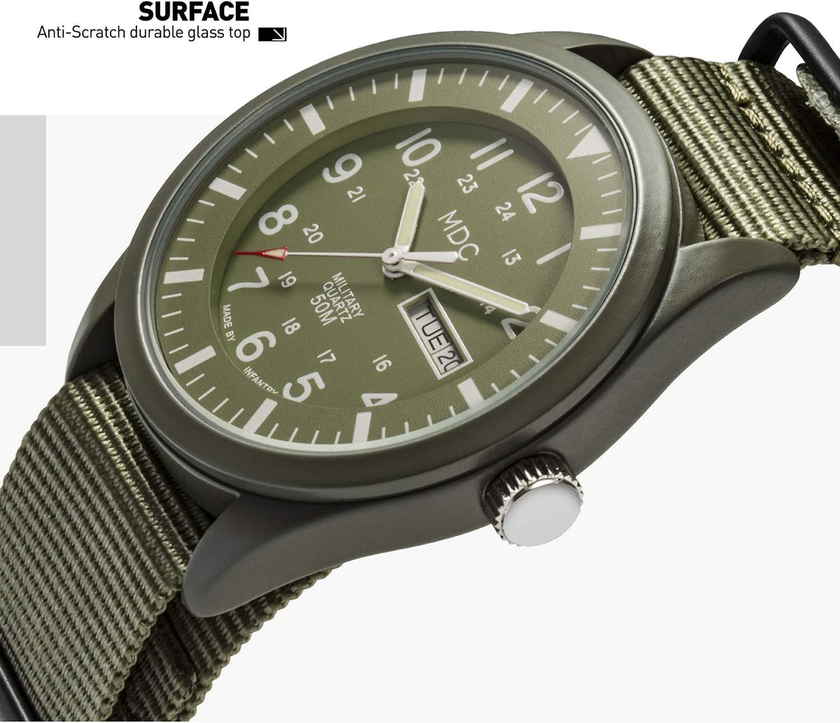 Army Green Analog Quartz Wrist Watch with Nylon Band F948070