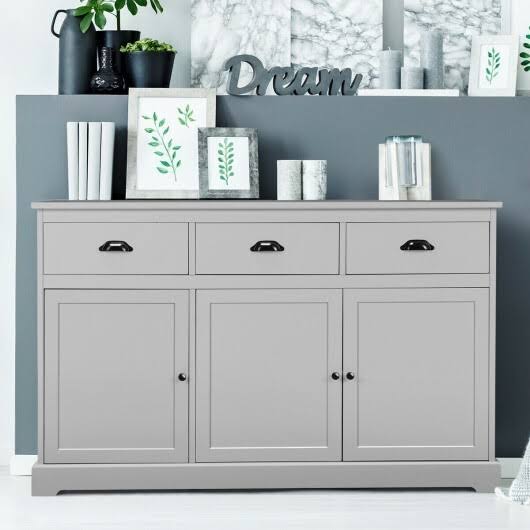Gray 3 Drawers Sideboard Buffet Storage Cabinet I7500