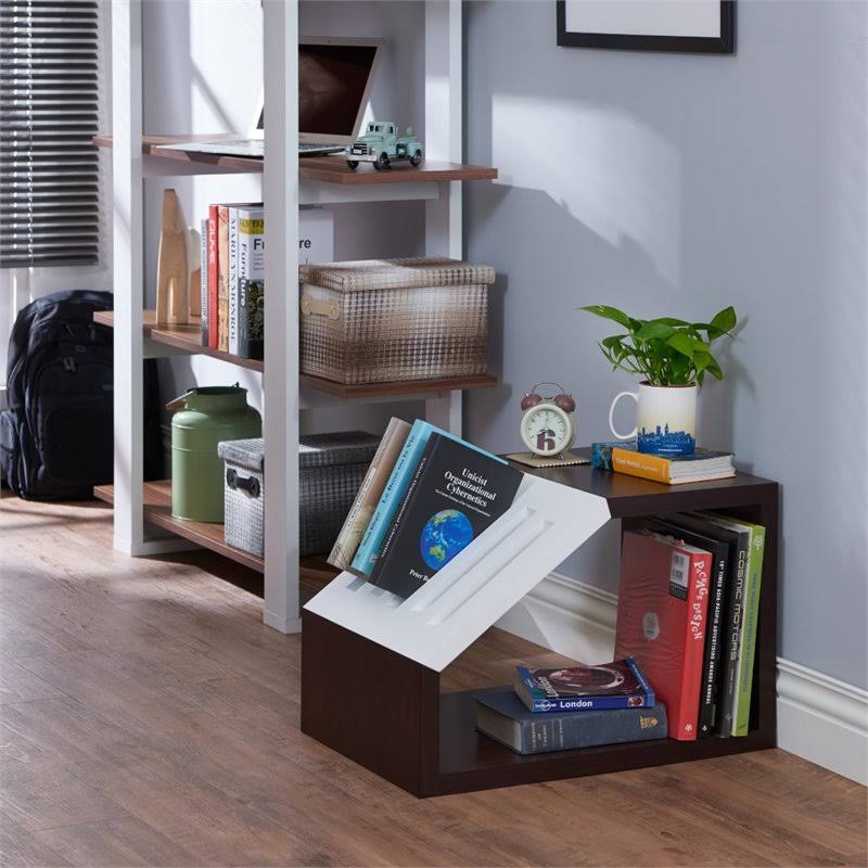 Slatted End Table in Walnut and White N481