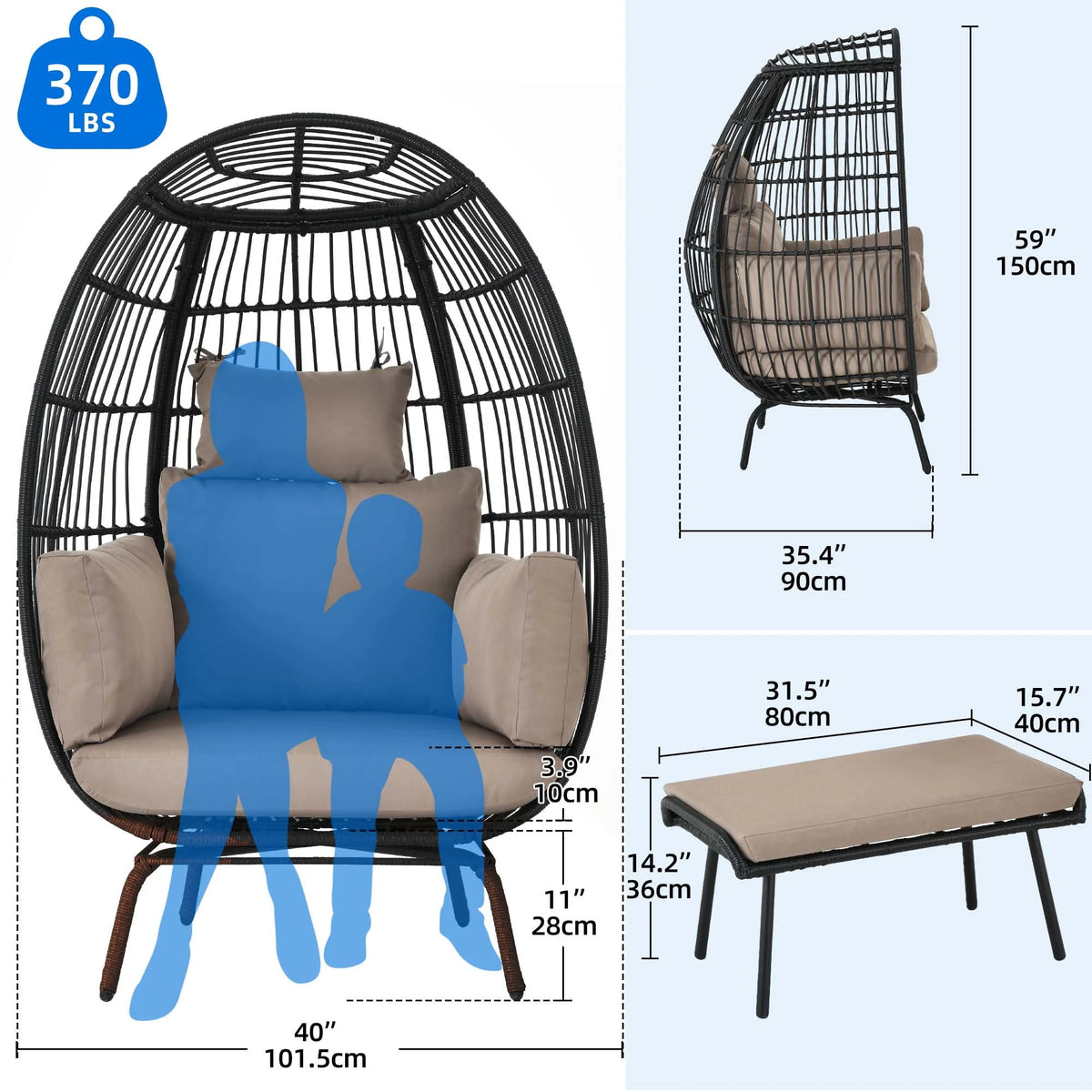 Oversized Wicker Egg Chair with Stand and Cushions Z84041