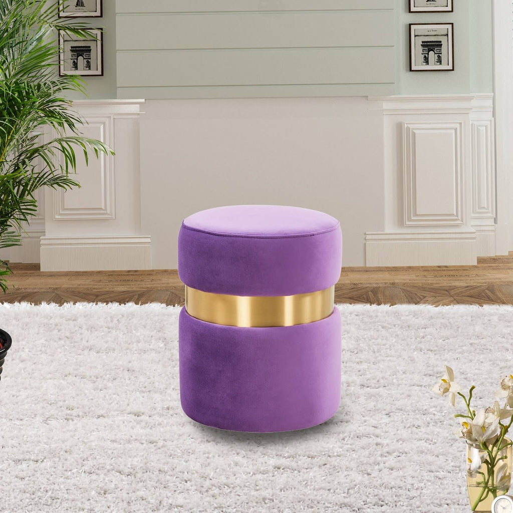 Light Grey Round Velvet Ottoman W2531