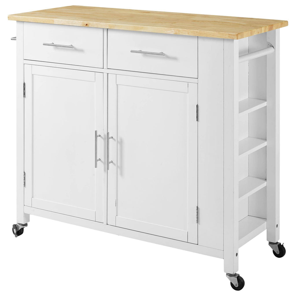 White Wood Top Kitchen Island Cart R365