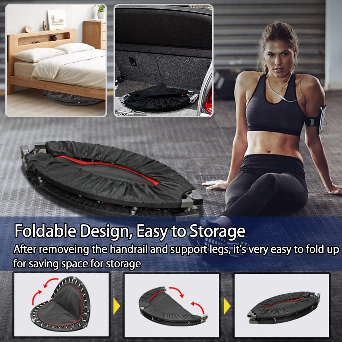 40'' Black Foldable Mini Trampoline Rebounder J9275