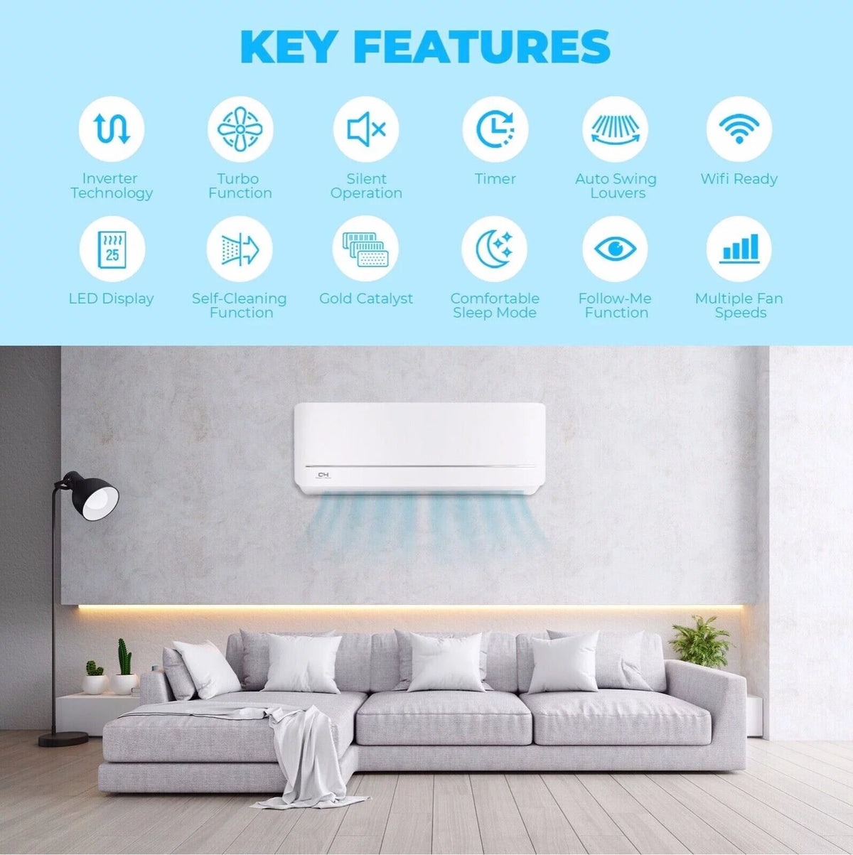 6000 BTU 115V Wall Mounted Mini Split Heat Pump Air Conditioner J926