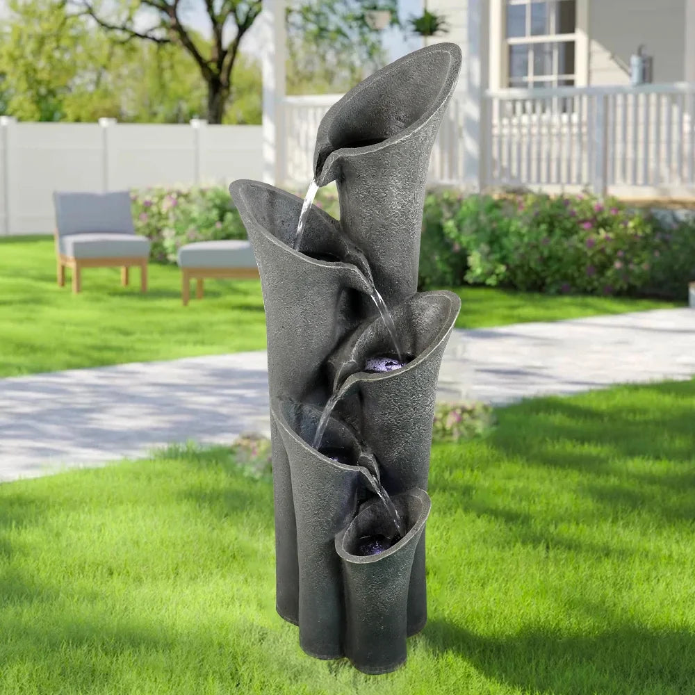 5-Tier Outdoor Water Fountains with LED Lights, 40" High P1809