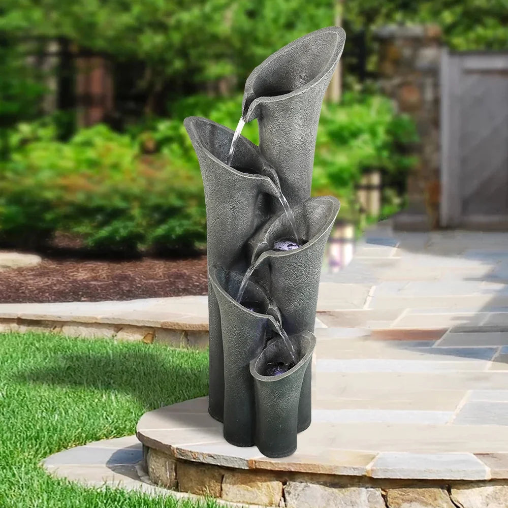 5-Tier Outdoor Water Fountains with LED Lights, 40" High P1809
