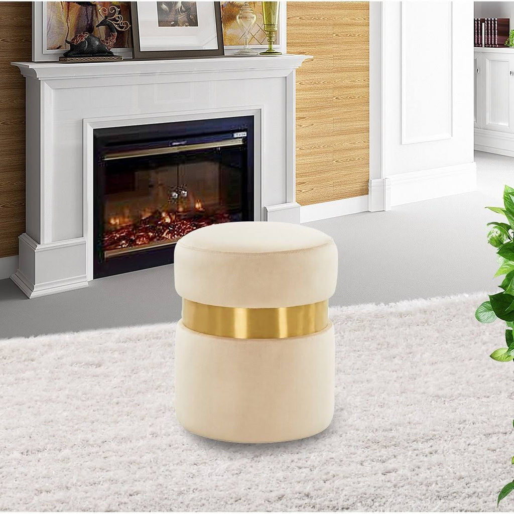 Light Grey Round Velvet Ottoman W2531