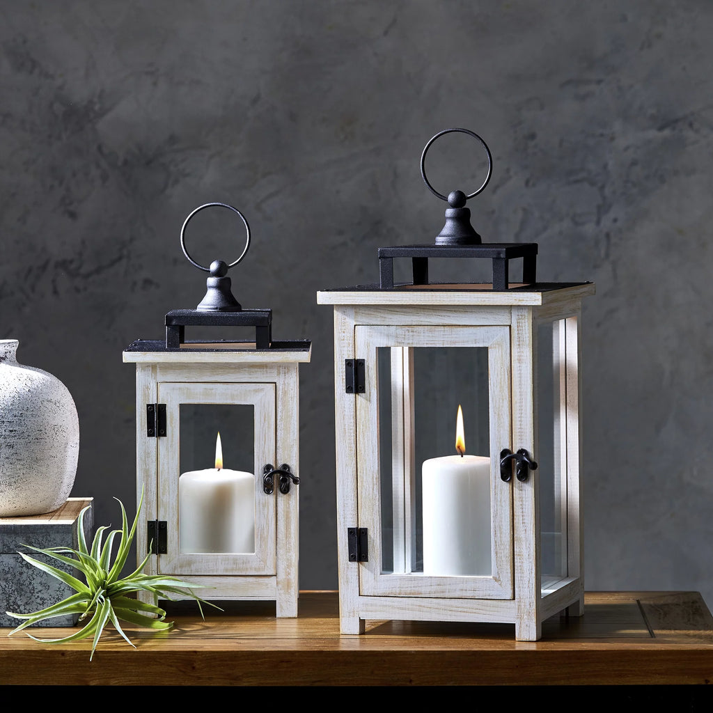 Large White Wood & Metal Decorative Lantern N85563