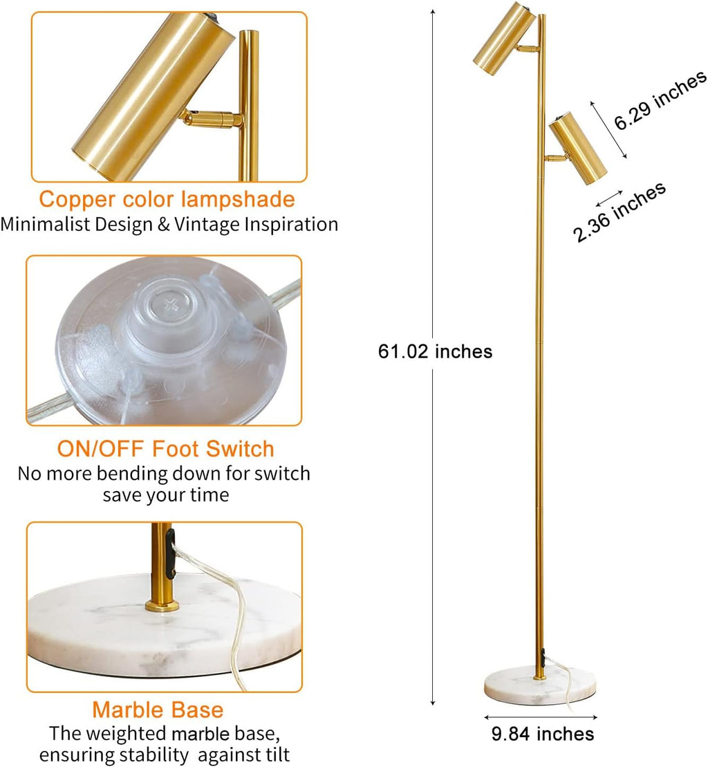 Double Head Floor Lamp with Foot Switch, Brass/Gold Finish E343971