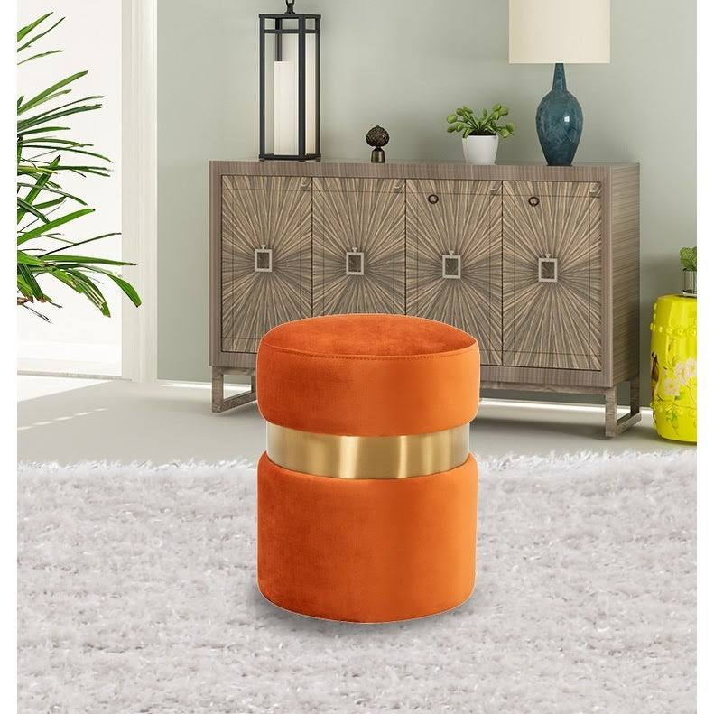 Light Grey Round Velvet Ottoman W2531