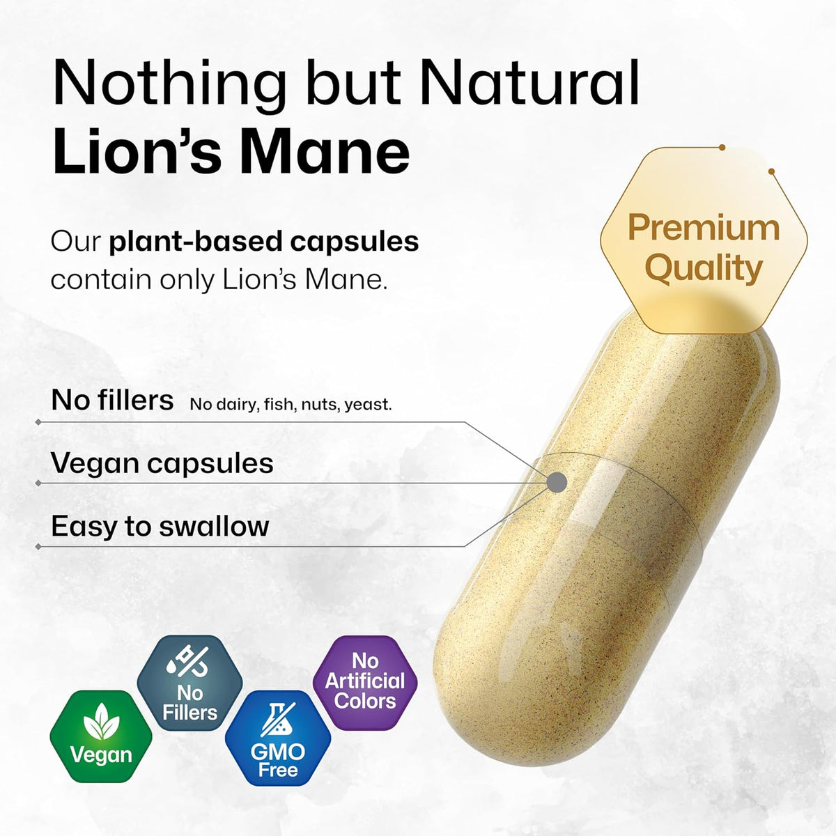 Vegan Organic Lion's Mane Mushroom Supplement Capsules A6234