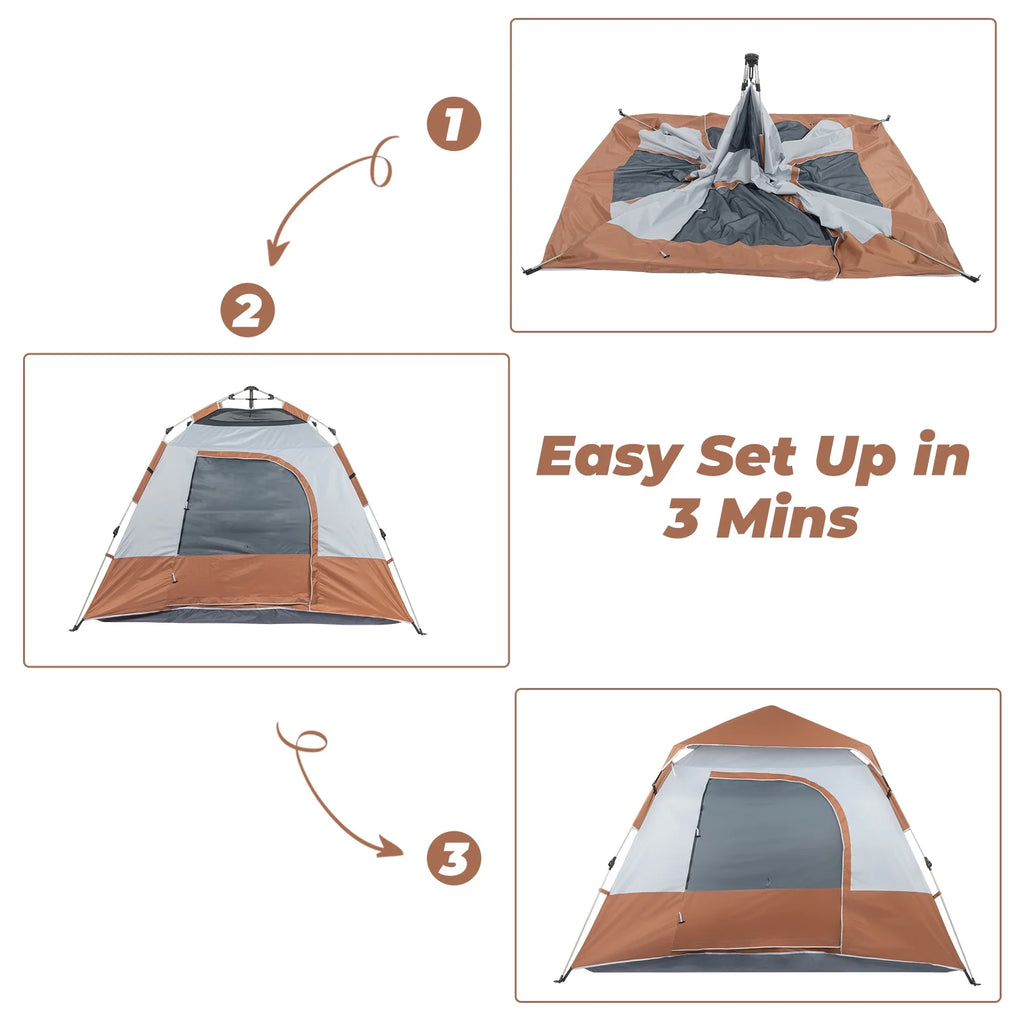 4 Person Waterproof Brown Camping Tent M89836