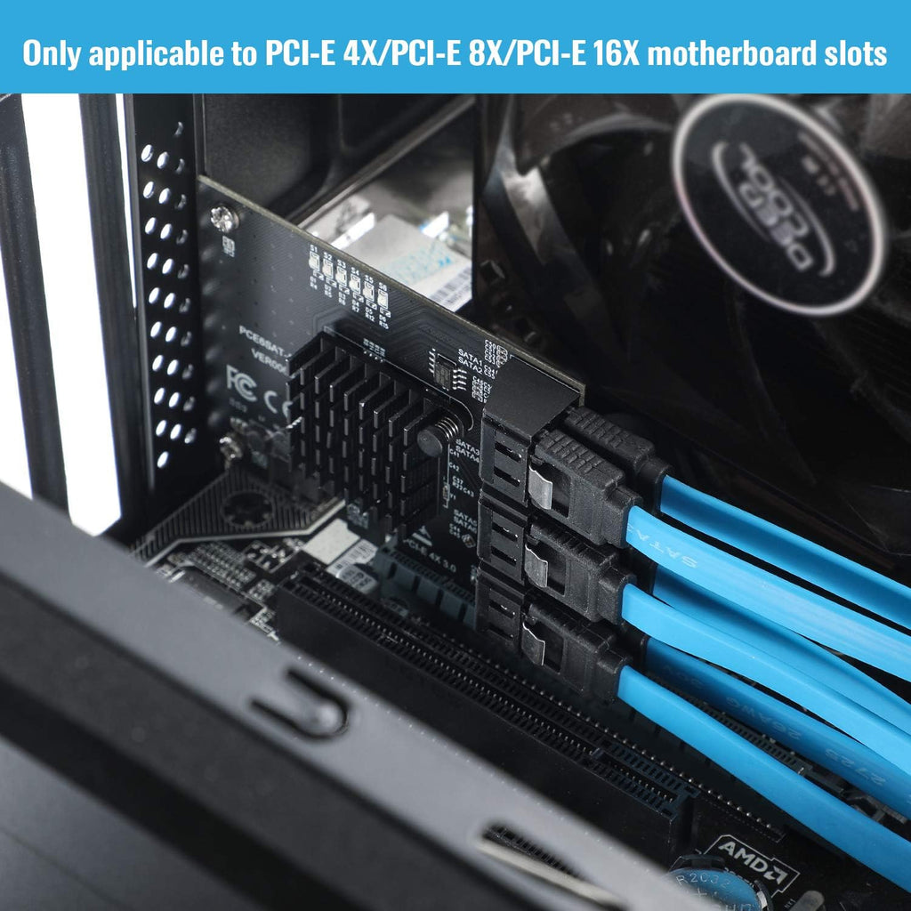 PCIe SATA Card 6 Ports SATA III Controller Expansion Card with 6 SATA Cables Pack of 2 T663280