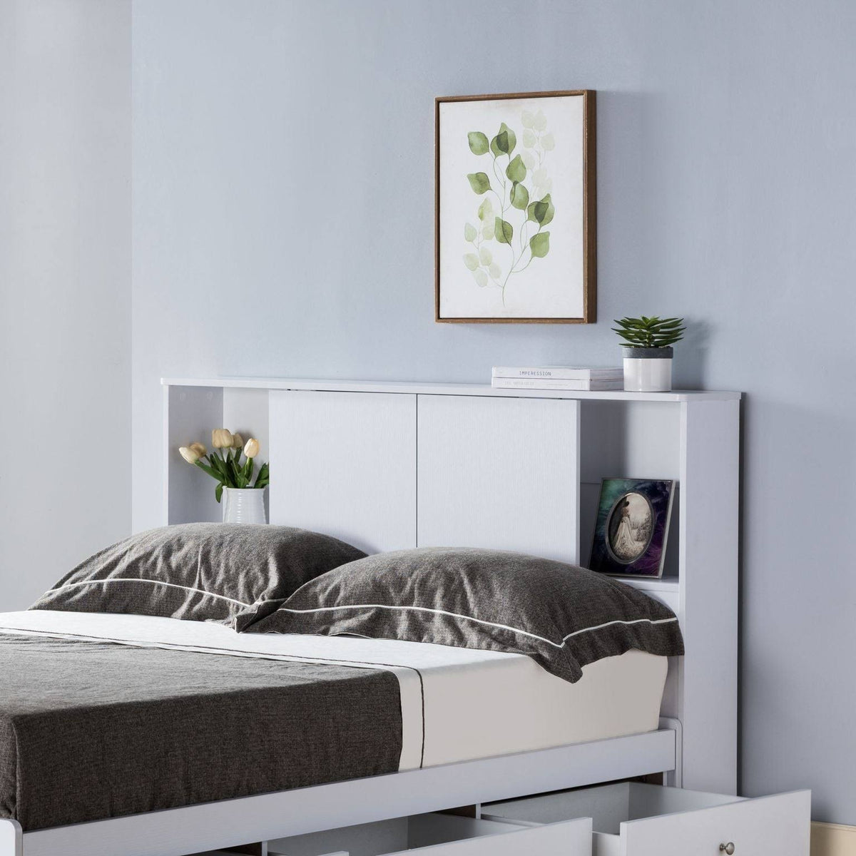 Twin Bookcase Headboard with Two Large Cubbies and Two Smaller Shelves - White Q146831