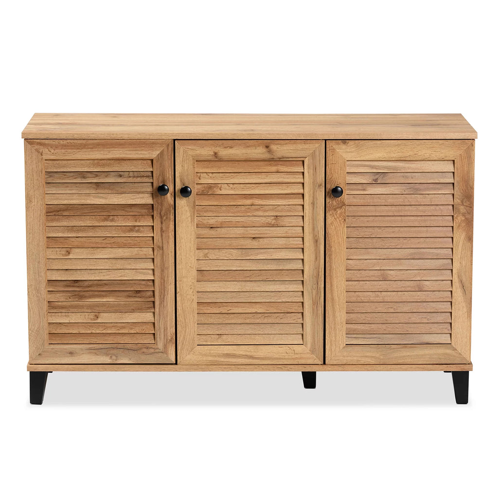 Oak Brown Wood 3-Door Shoe Storage Cabinet F578325