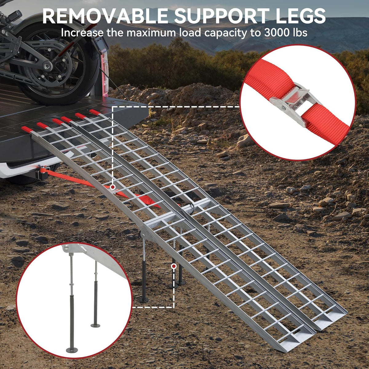 7.5ft Aluminum Folding ATV Ramps with Removable Support Legs, 2pcs R653285