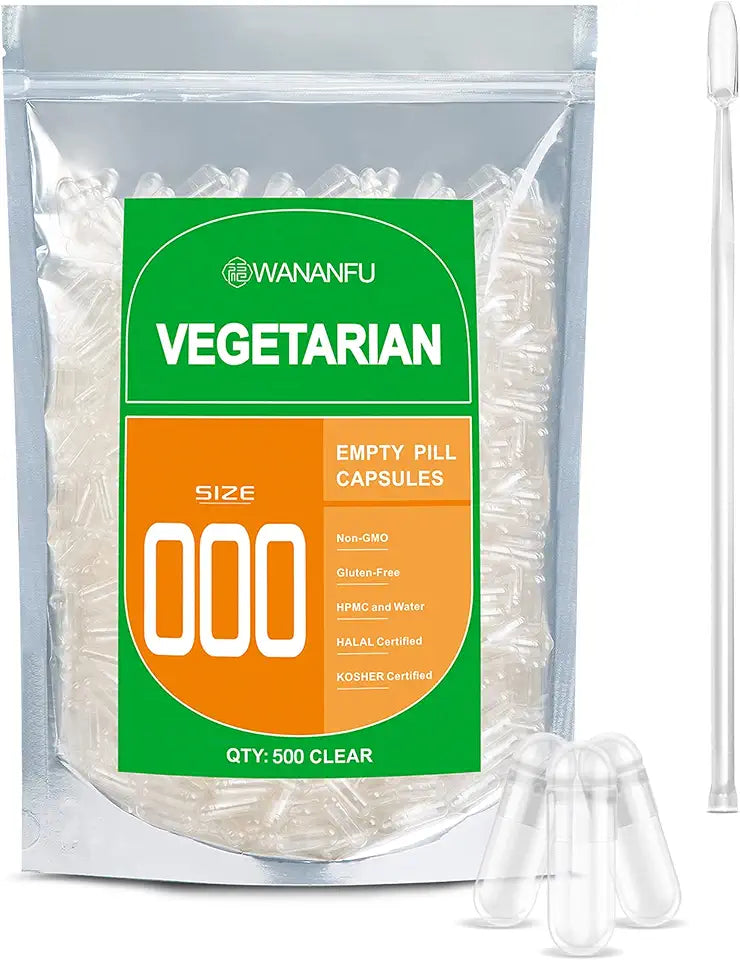 Size 000 Empty Vegetarian Capsules 500 Count with Micro Spoon L40802