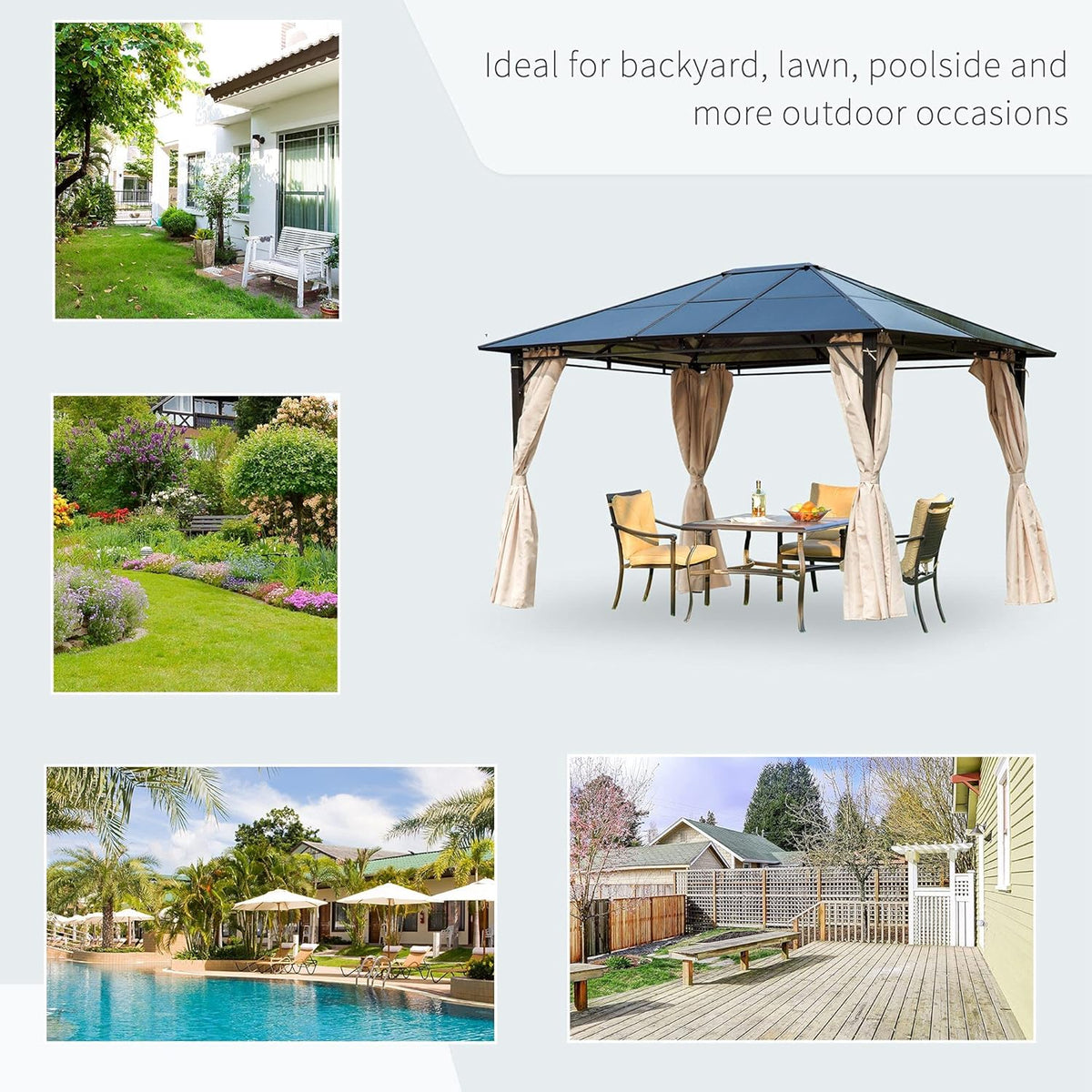 10x12 Hardtop Gazebo with Metal Frame, Polycarbonate Canopy with Curtains V727610