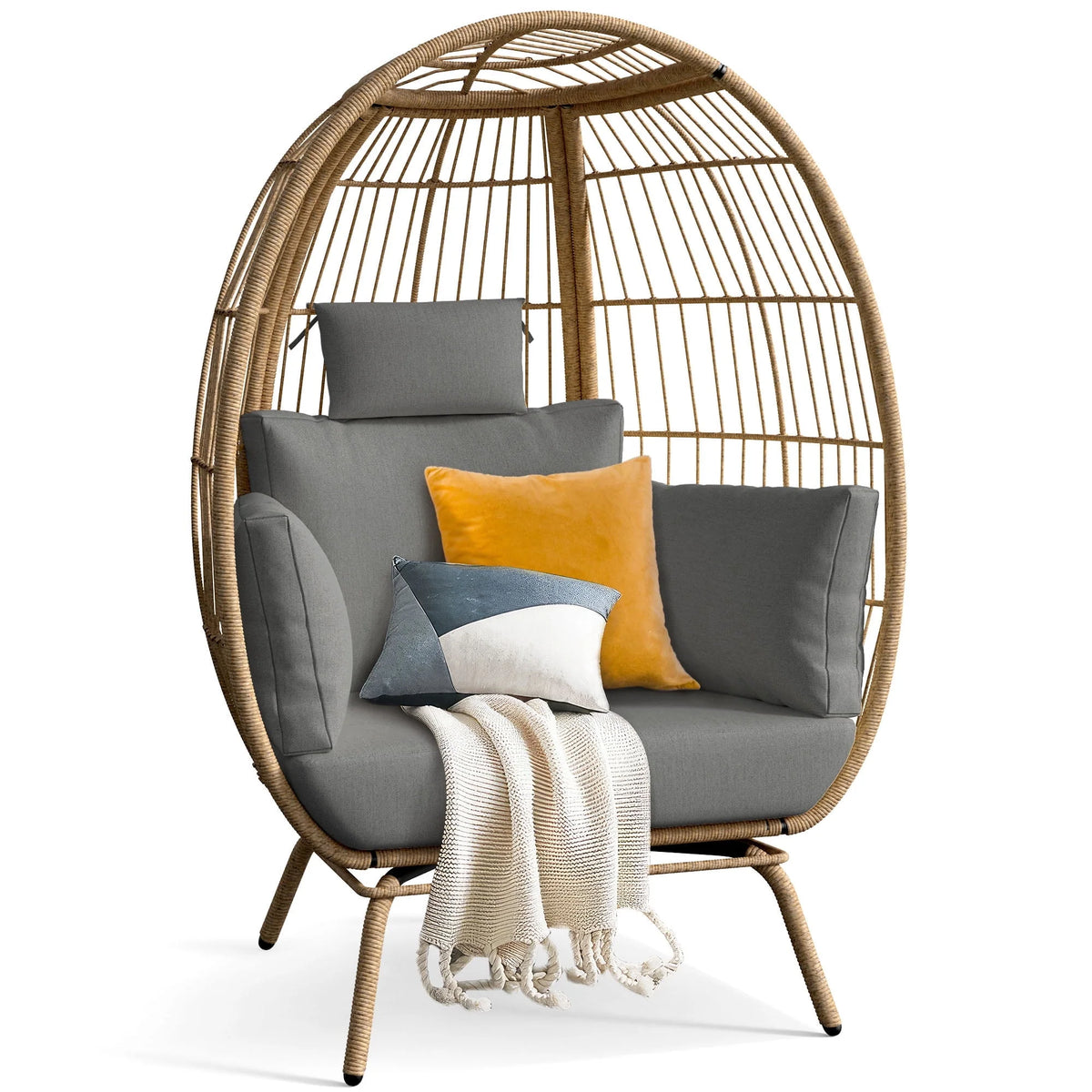 Oversized Wicker Egg Chair with Stand and Cushions Z84041