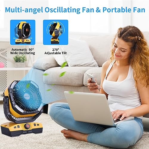 20000mAh Oscillating Portable Rechargeable Camping Fan with Light Hook F751