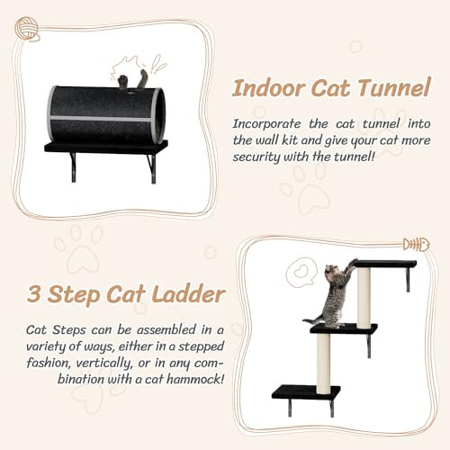 7-in-1 Wall Mounted Cat Climber Set with Cat House, Tunnel, Bridge, Tree, Steps, Scratcher Board and Hammock (Grey) U414
