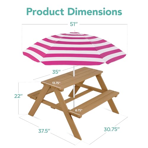Kids Wooden Picnic Table with Umbrella and Built-in Seats N1279