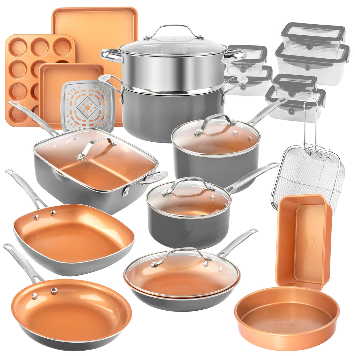 32 Pcs Nonstick Cookware Bakeware and Food Storage Set W953618