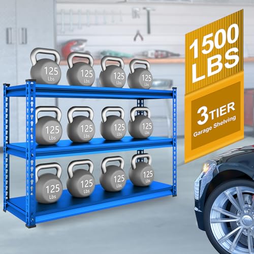 48" W Blue 3-Tier Metal Garage Shelving B8302