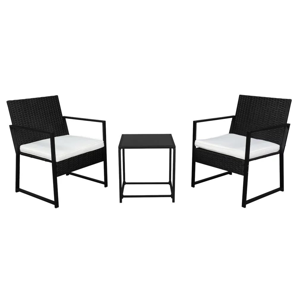3 Piece Patio Furniture Set with 2 Cushioned Chairs & End Table, Black S2360