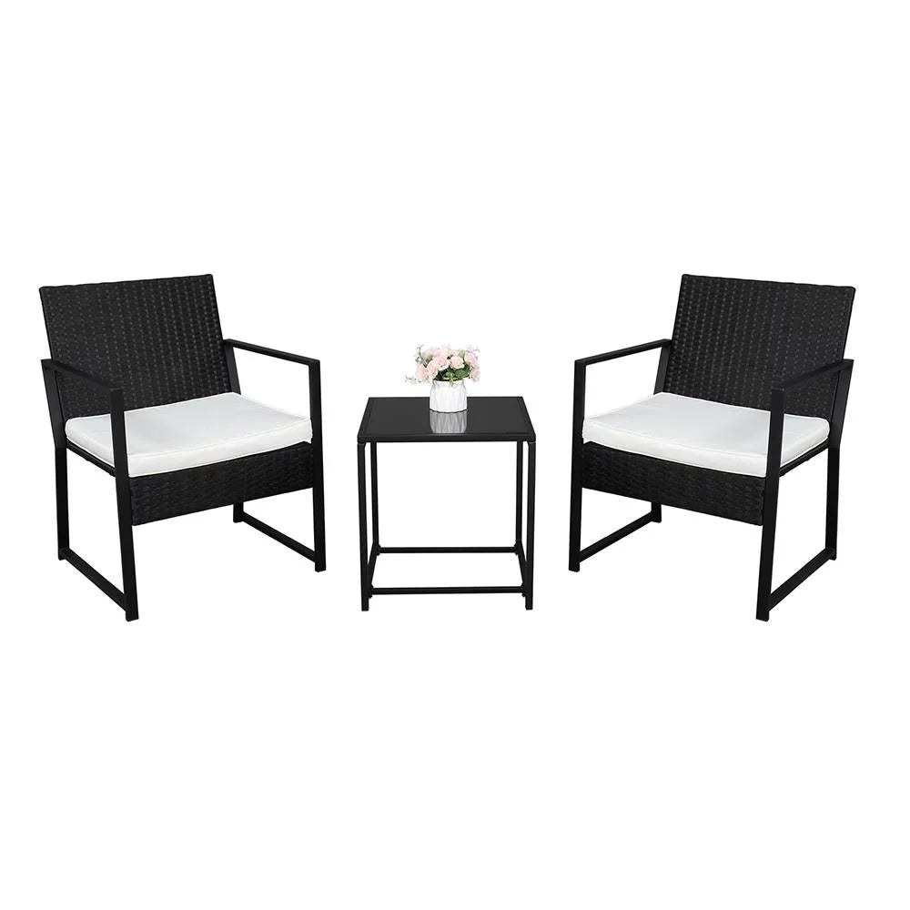 3 Piece Patio Furniture Set with 2 Cushioned Chairs & End Table, Black S2360