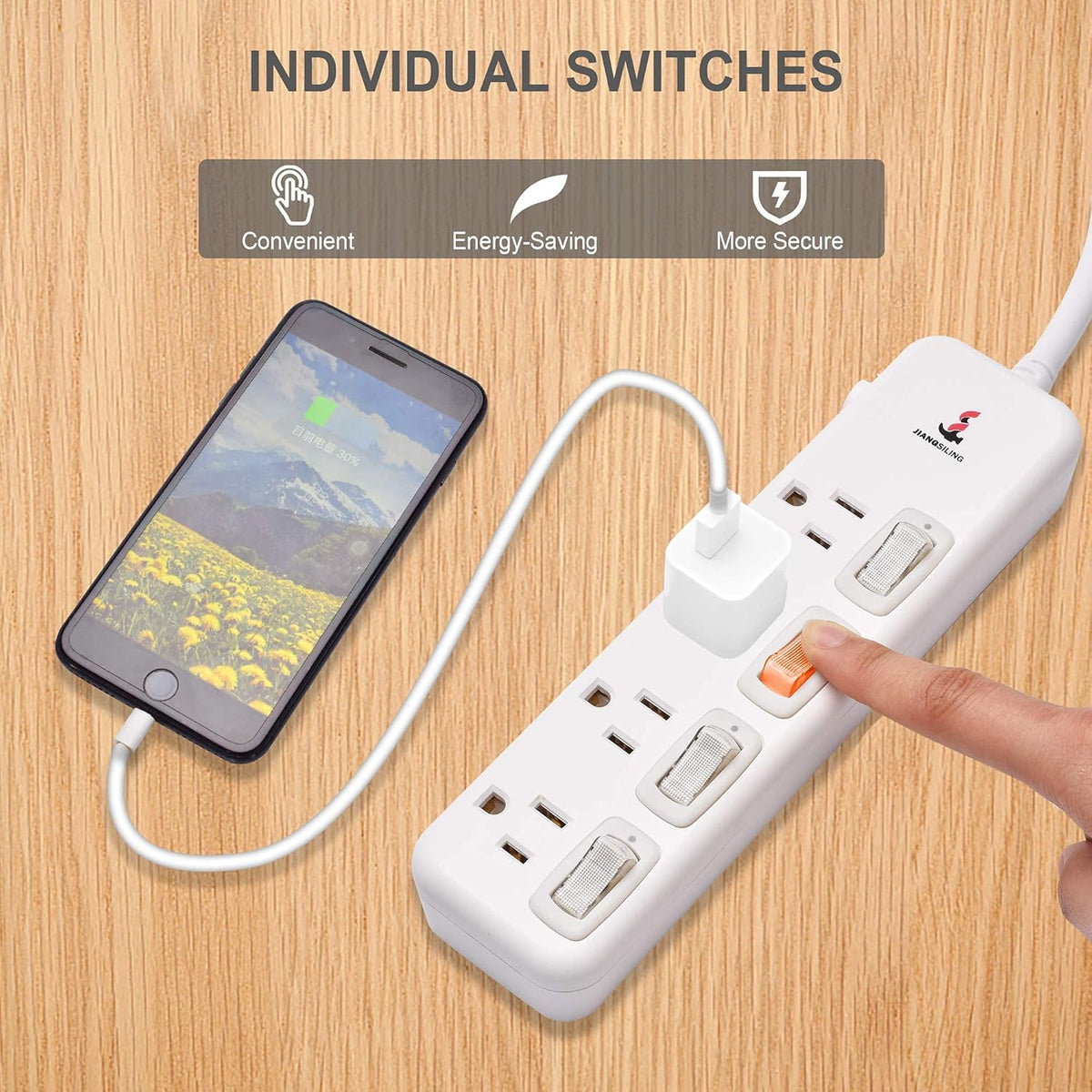 White 12 Pack Power Strip Surge Protector Extension Cord Q51094