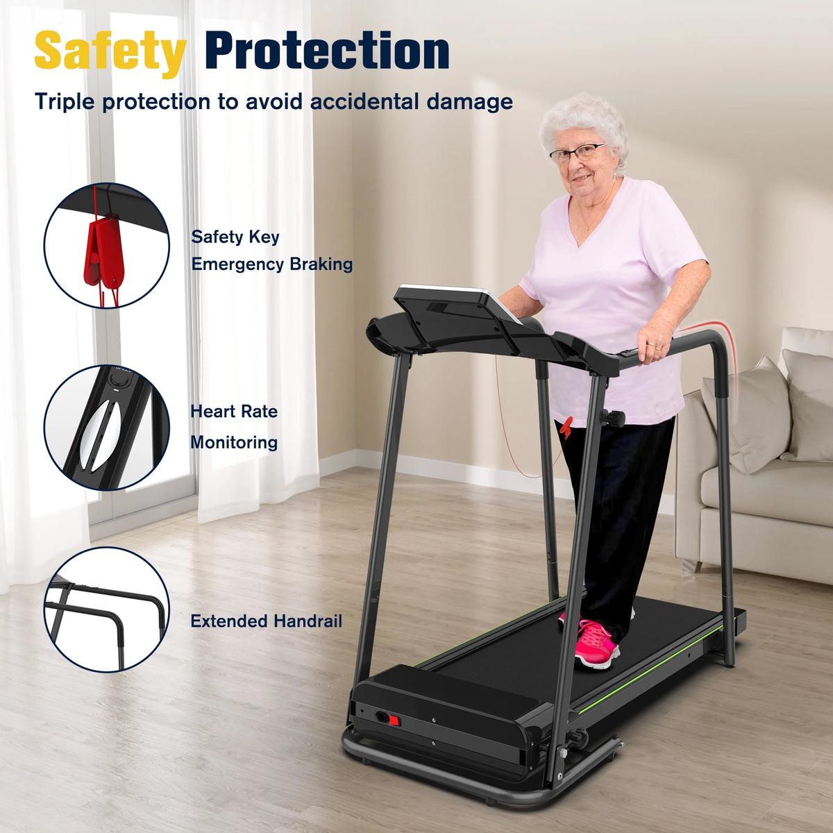Folding Treadmill with Long Handrail 2.25HP N838